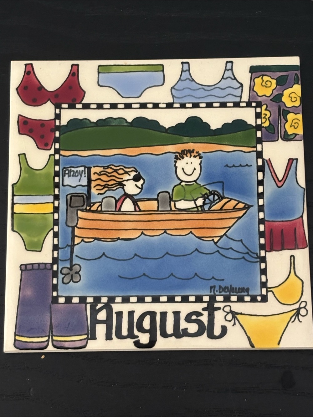H&R Johnson‎ August Tile Wall Art 6” Trivet Nancy Artwork Made In England